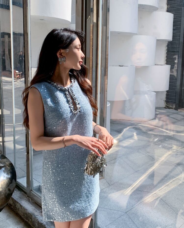 【dress】スパンコール付きツイードワンピース　N2554