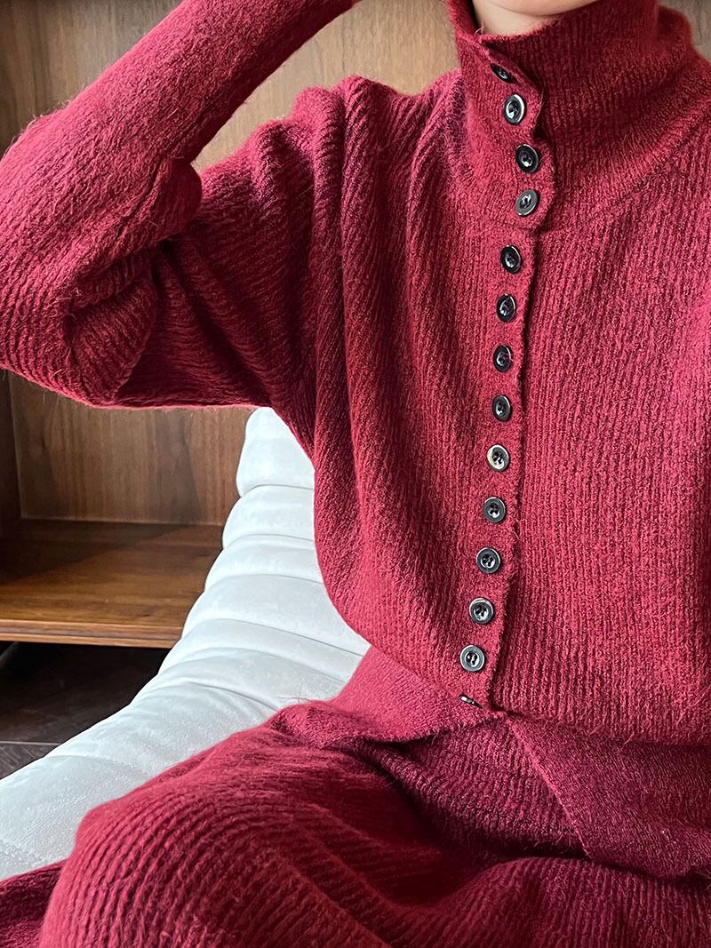 【set】ハイネックカーディガン×ロングスカートセット　N2873