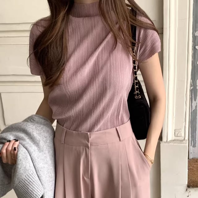 【tops】5色ハーフネックＴシャツF7422