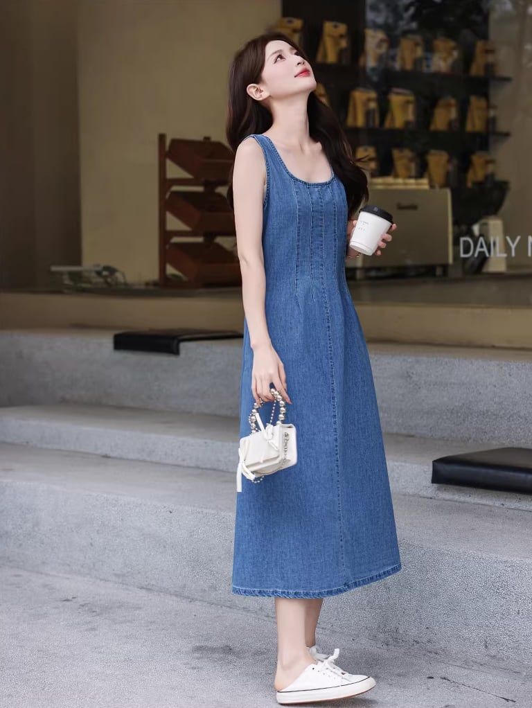 【dress】ロングデニムベストワンピース Q8423