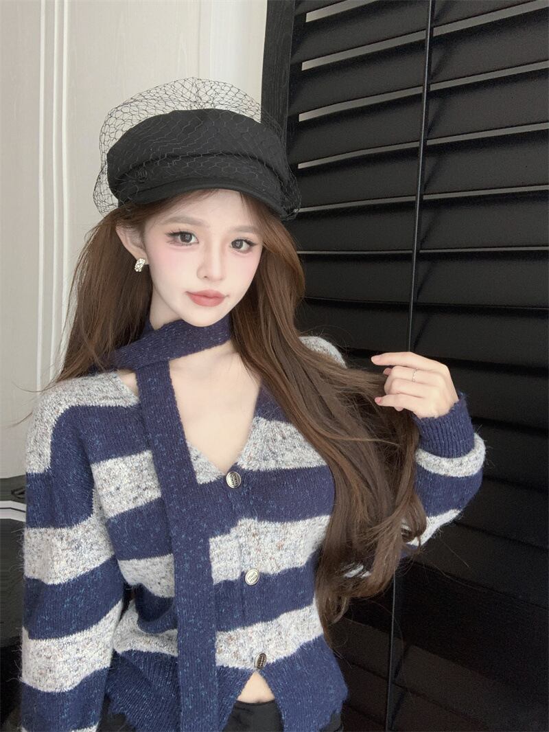 【outer】ボーダー柄ニットカーデ　M27991