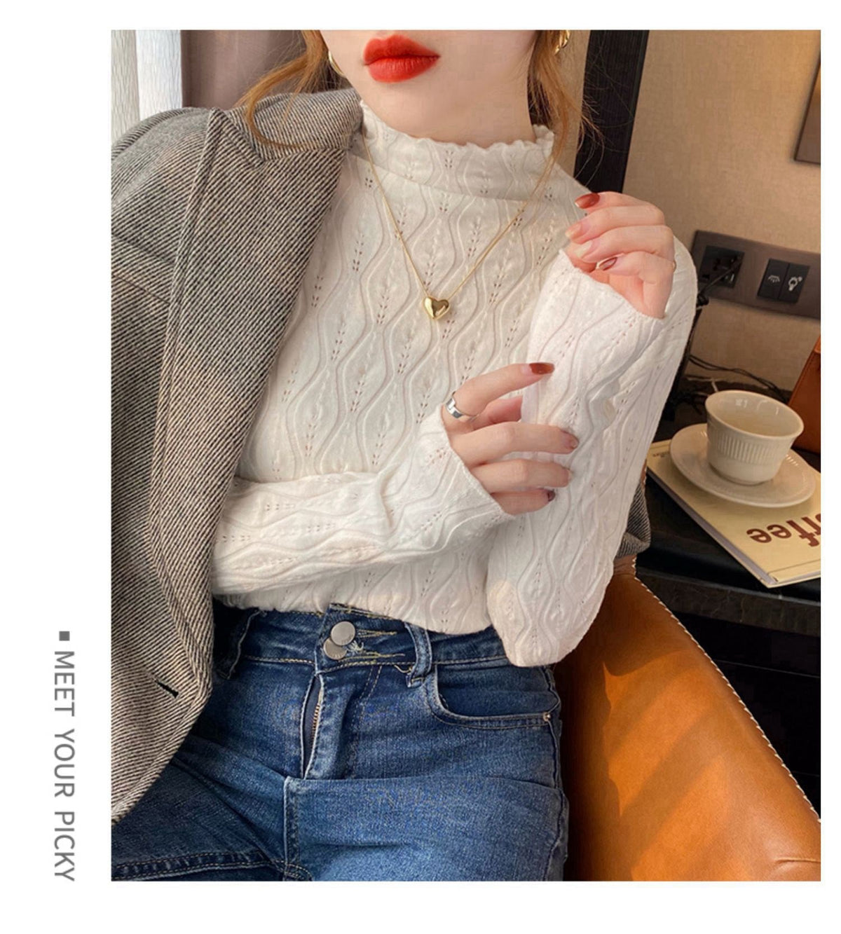 【tops】無地ニットトップス　M26439