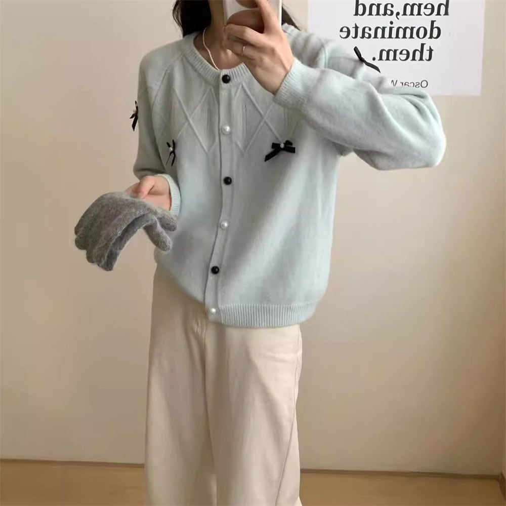 【outer】リボン付きニットカーデ　M25988