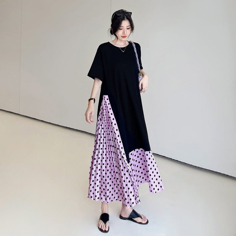 【dress】ドット柄切り替えワンピース　M25160