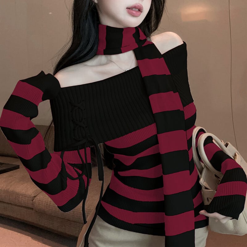 【tops】ボーダー柄ニットセーター　M27825