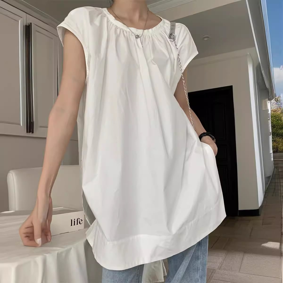 【tops】ノースリーブシャツトップス　M25114