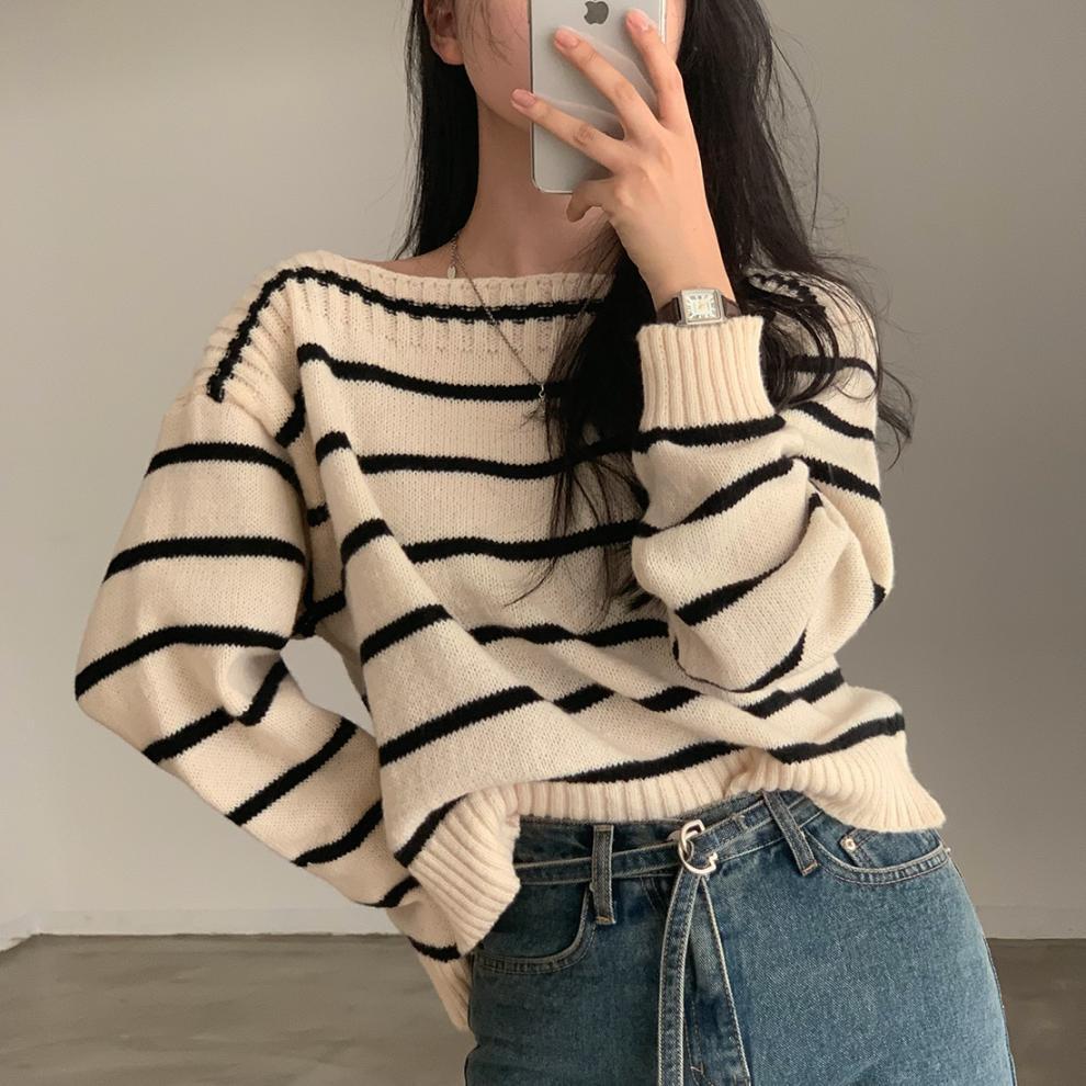 【tops】ボーダー柄ニットセーター　M27493