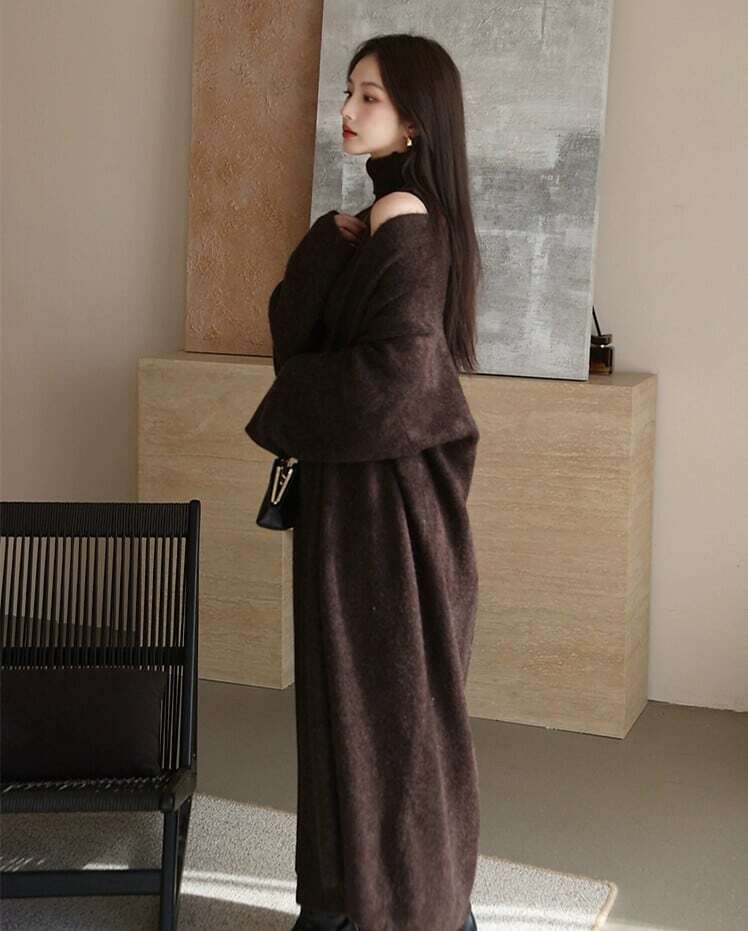 【set】ロング丈カーディガン×ハイネックベスト×スカートニット3点セット　N2743