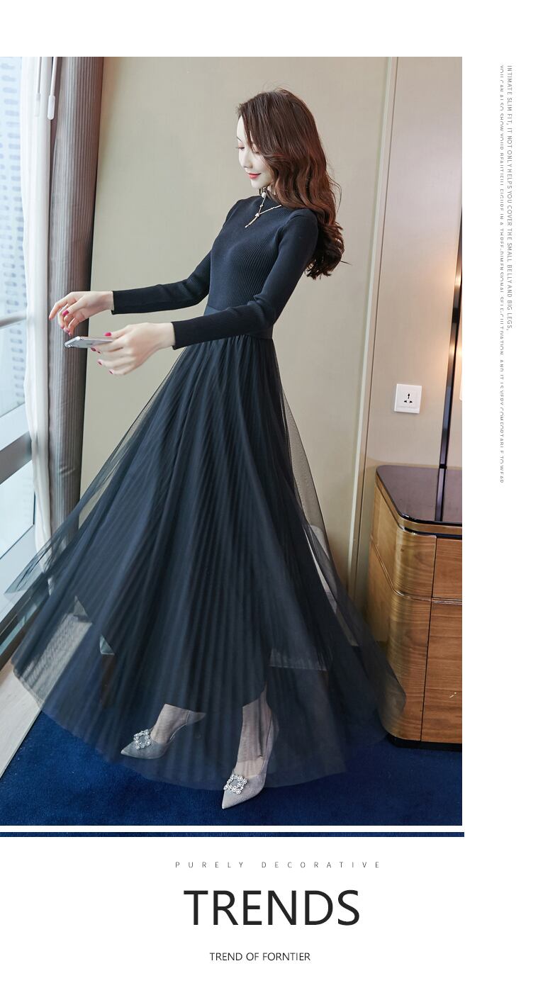 【dress】ファッション!気質満点レトロ合わせやすいエレガント長袖ニットワンピース G3537