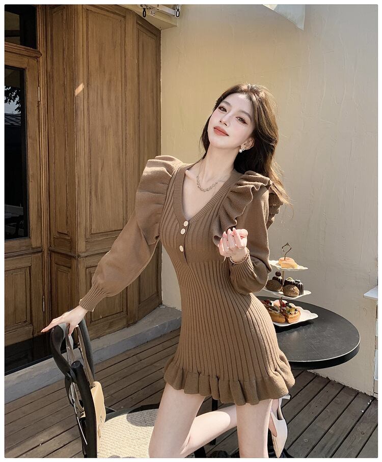 【dress】フリルニットワンピース　M28791