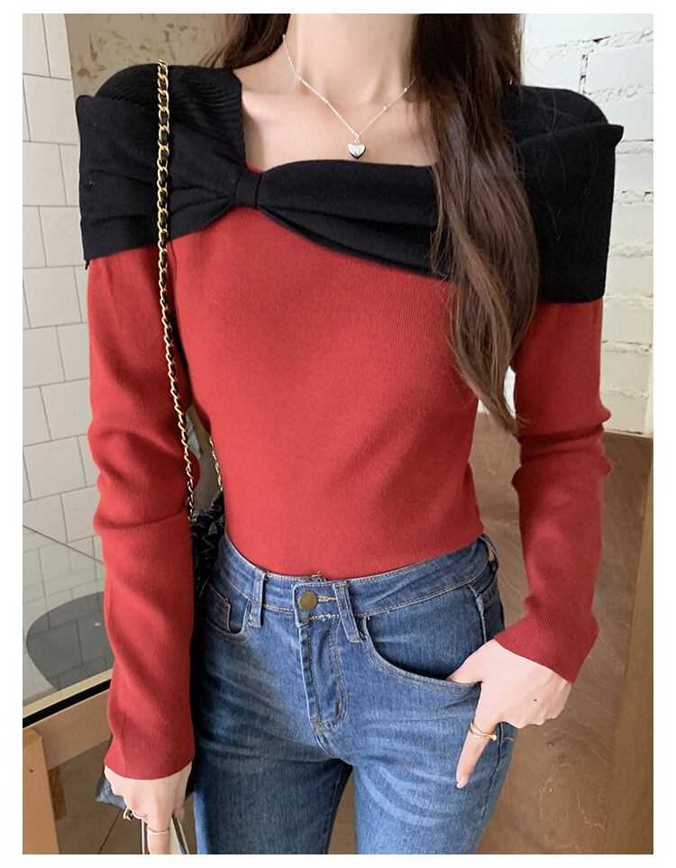 【tops】配色ニットトップス　M27702