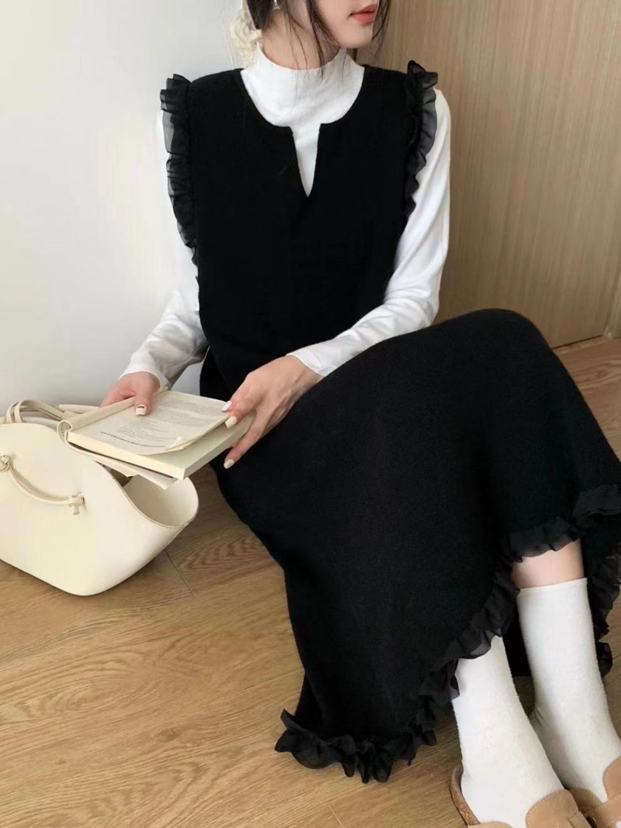 【dress】ギャザーベストロング丈ワンピースF8104