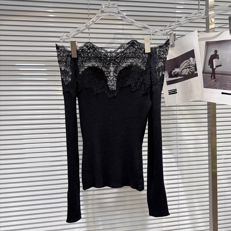 【tops】レースドッキングニットトップス Q7452