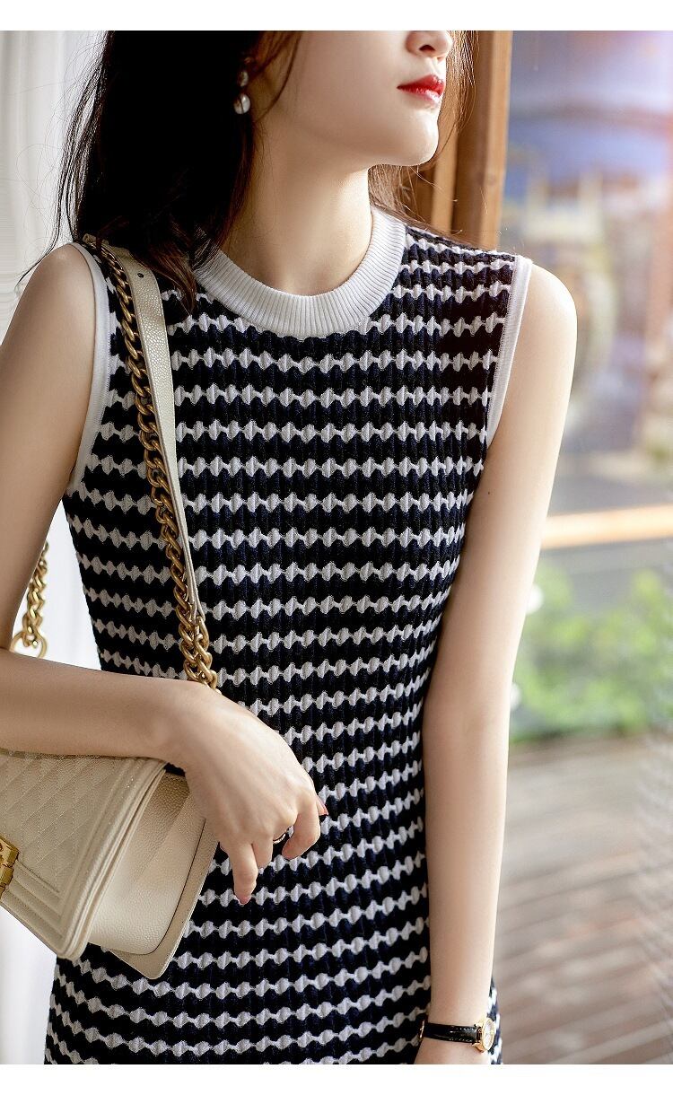 【dress】好感度UP!カジュアル気質満点夏ラウンドネックスウィートニットワンピース