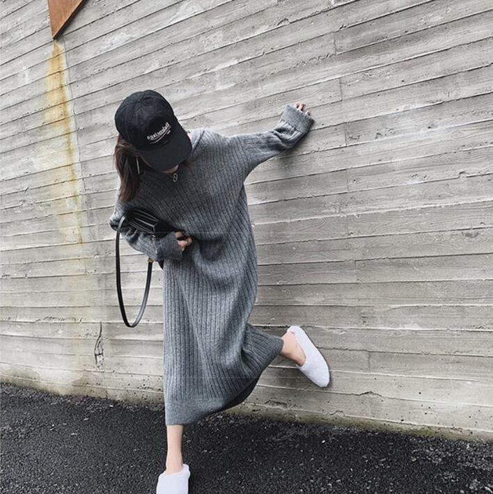 【dress】韓流スタイル好感度UP!気質満点秋冬新作レトロルーズニットワンピース G2346