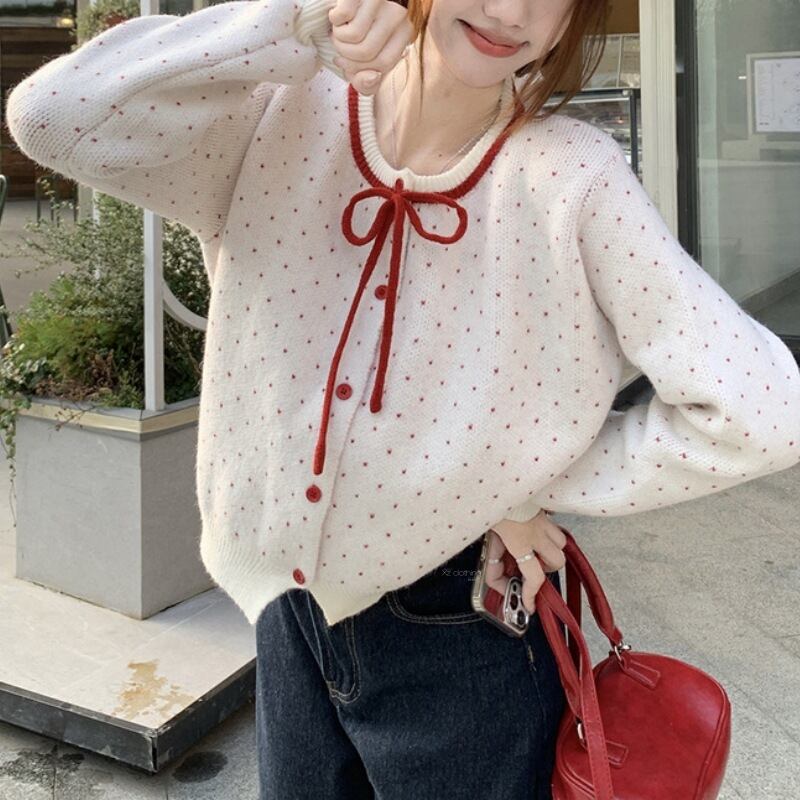 【outer】リボン付きニットカーデ　M28697