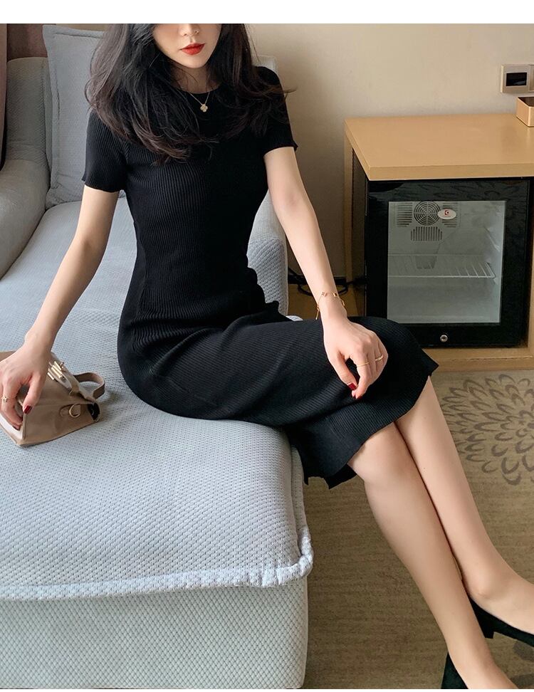 【dress】3色ラウンドネックニットワンピースF7285