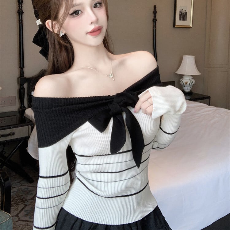 【tops】ボートネックニットトップス　M26424