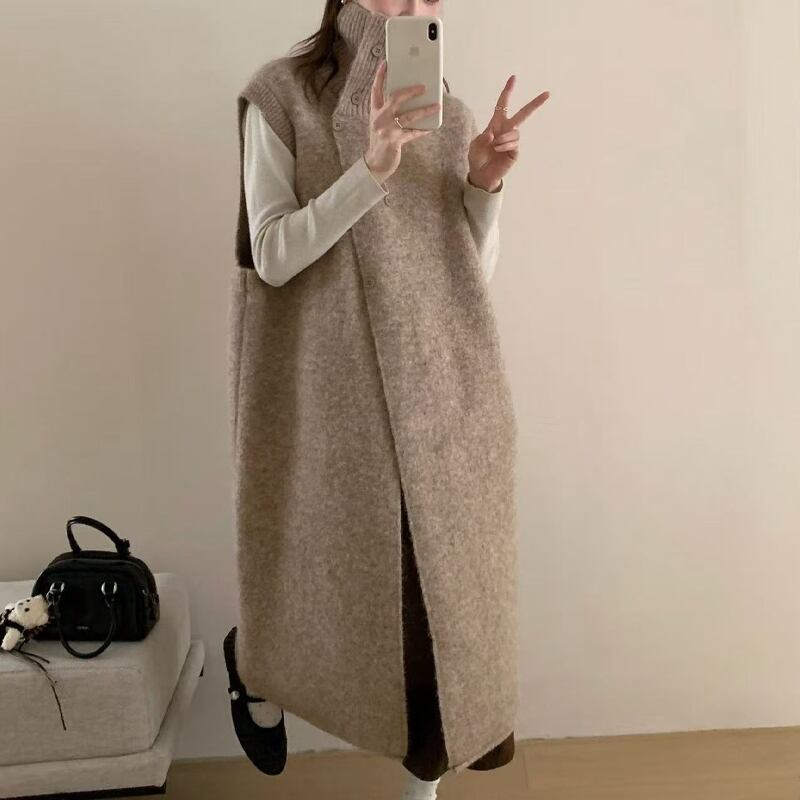 【outer】ハイネックロングニットカーディガン Q7328