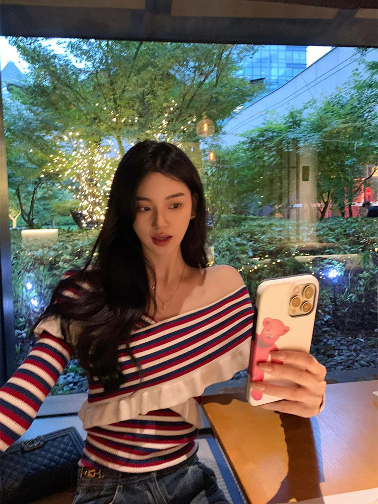 【tops】ボートネックストライプ柄ニットG23610