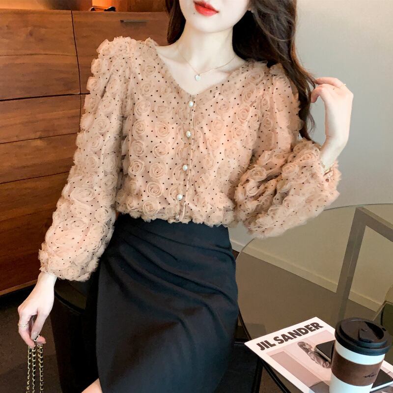 【tops】立体フラワーシャツトップス　M28607
