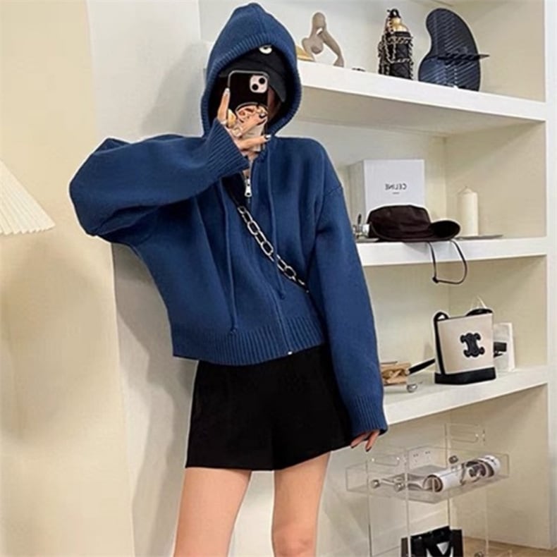 【outer】フード付きニットカーデ　M29072