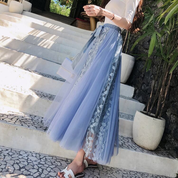 【bottoms】春夏気質アップINS風着痩せハイウエスト花柄メッシュスカート