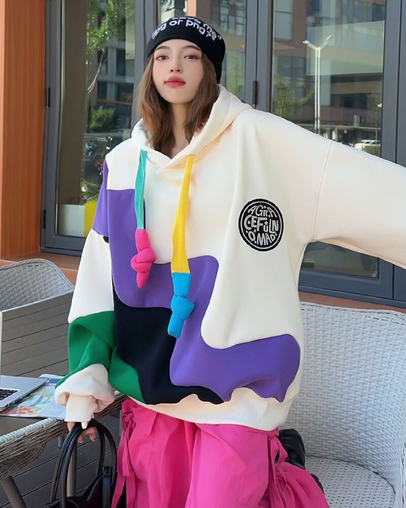 【tops】裹起毛配色フーディー　M18456