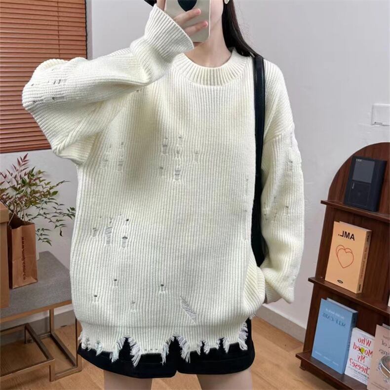 【tops】ダメージ加工ニットセーター　M18700
