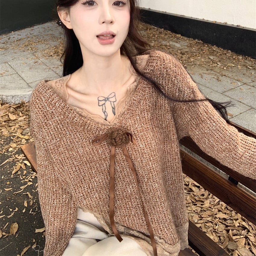 【tops】レース切り替えニットセーター　M27463