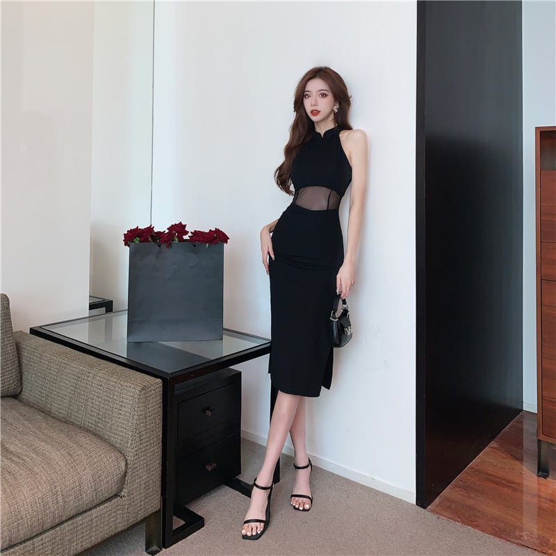 【dress】ノースリーブチュールドッキングワンピース Q8431