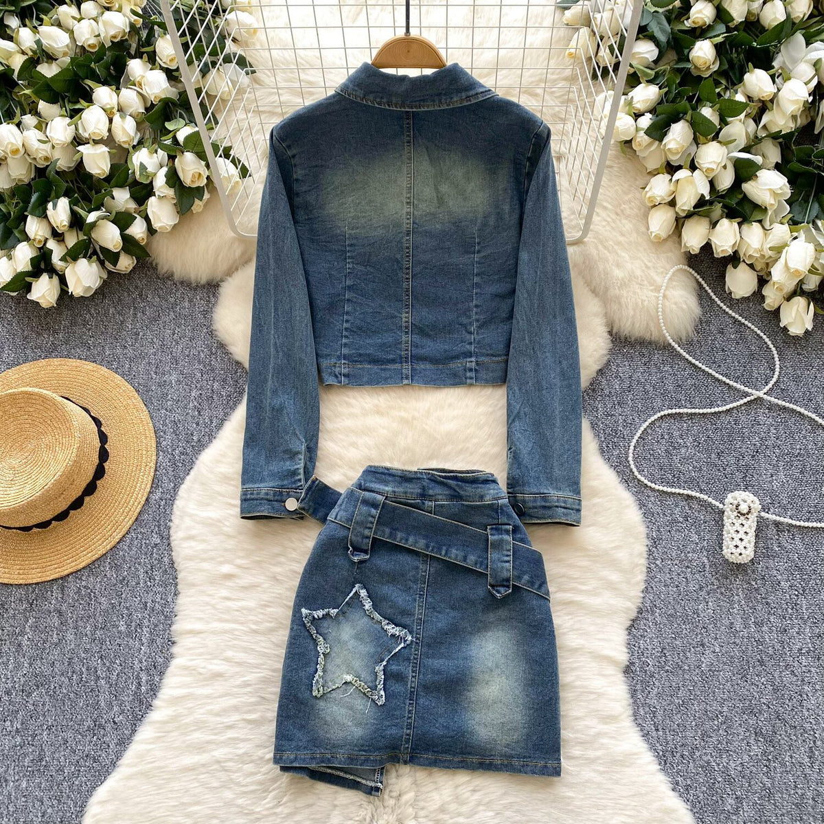 【set】不規則 イレギュラーデニムジャケット×スカートセット　M29827