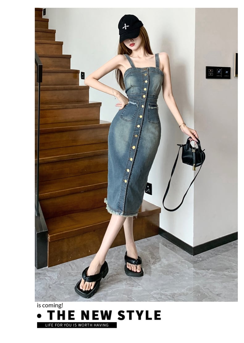 【dress】デニムサロペットワンピース　M24636