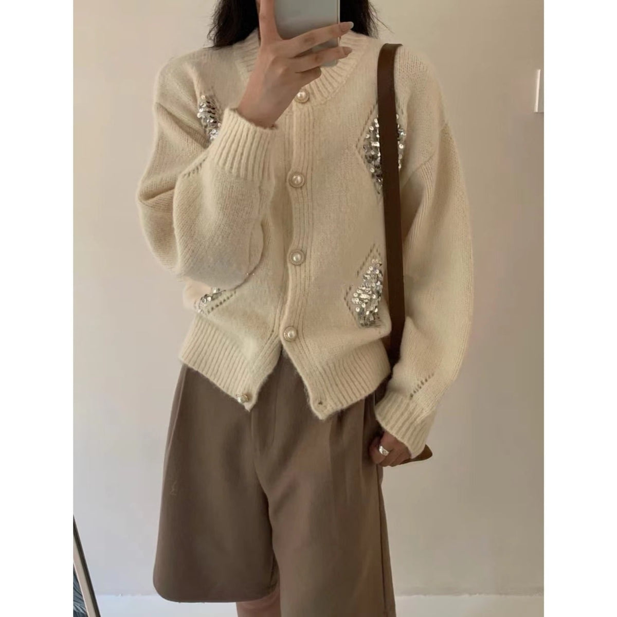 【outer】スパンコールニットカーデ　M25829