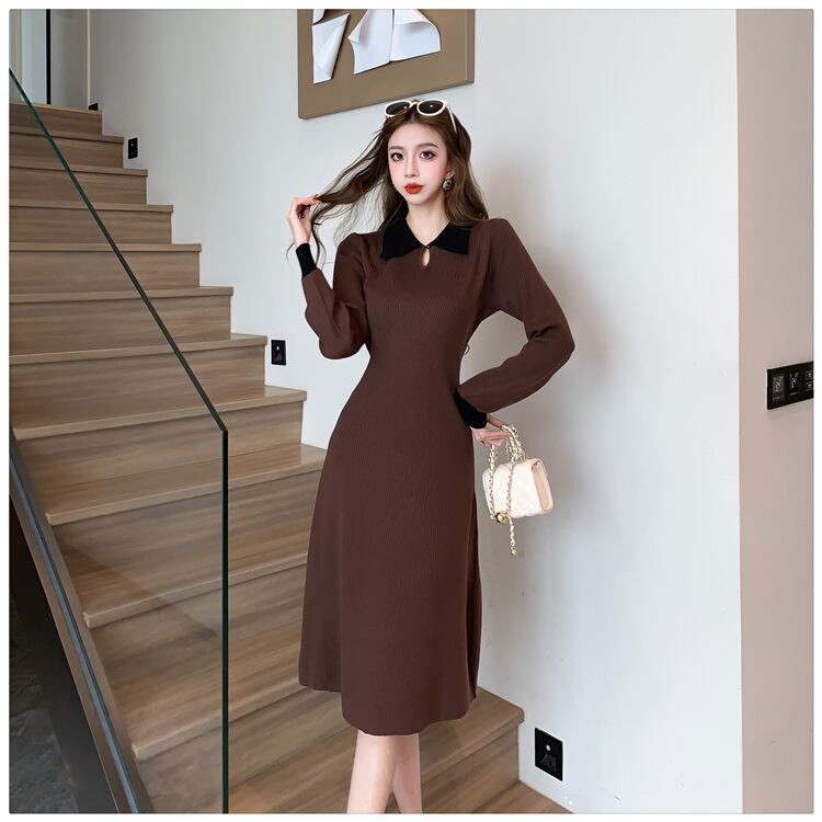 【dress】折り襟ニットワンピース　M19059