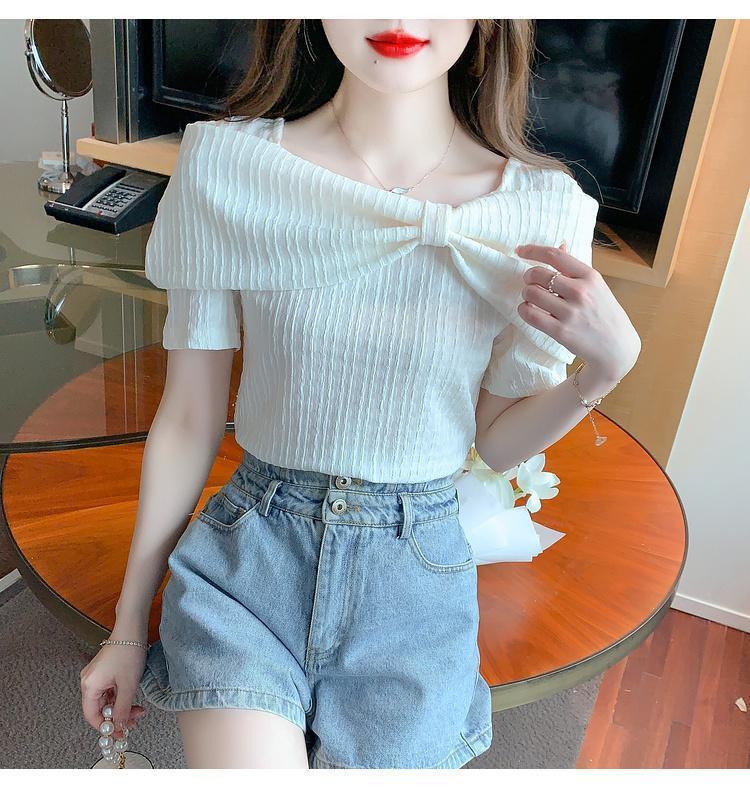 【tops】ボウタイ半袖ブラウスF7452