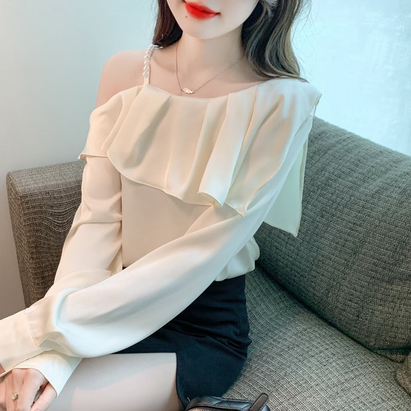 【tops】フリルオフショルダーシャツトップス　M25636
