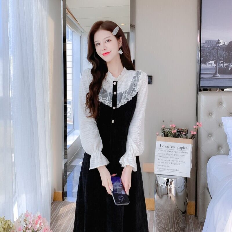 【dress】フリルドッキングワンピース　M18863