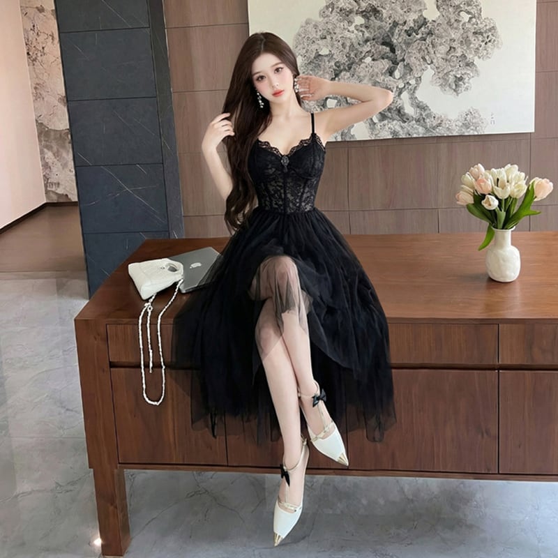 【dress】レースドッキングイレヘムキャミワンピース Q8401