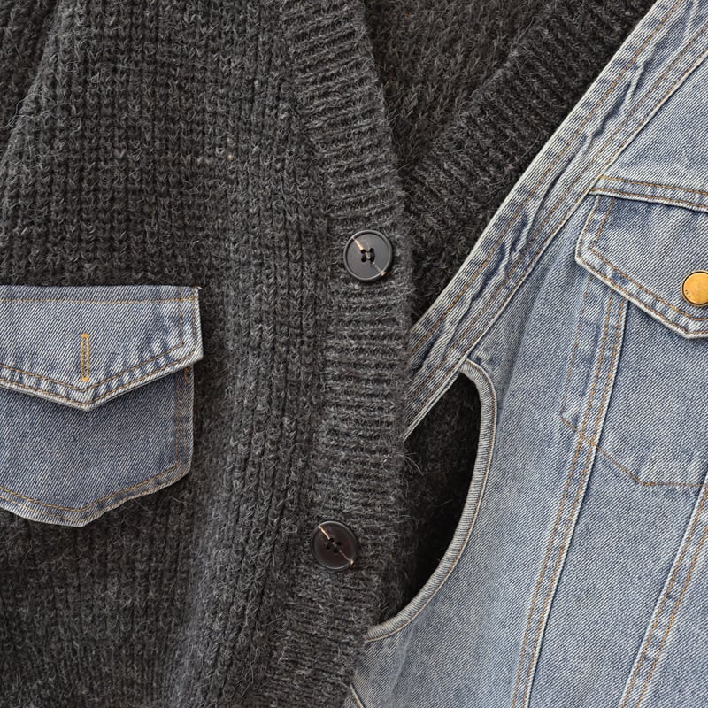 【outer】デニム切り替えニットカーデ　M27542