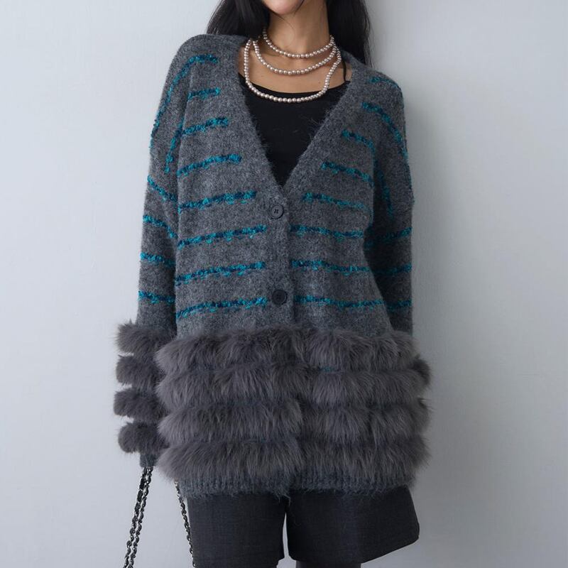 【outer】ファードッキングニットカーディガン Q7027