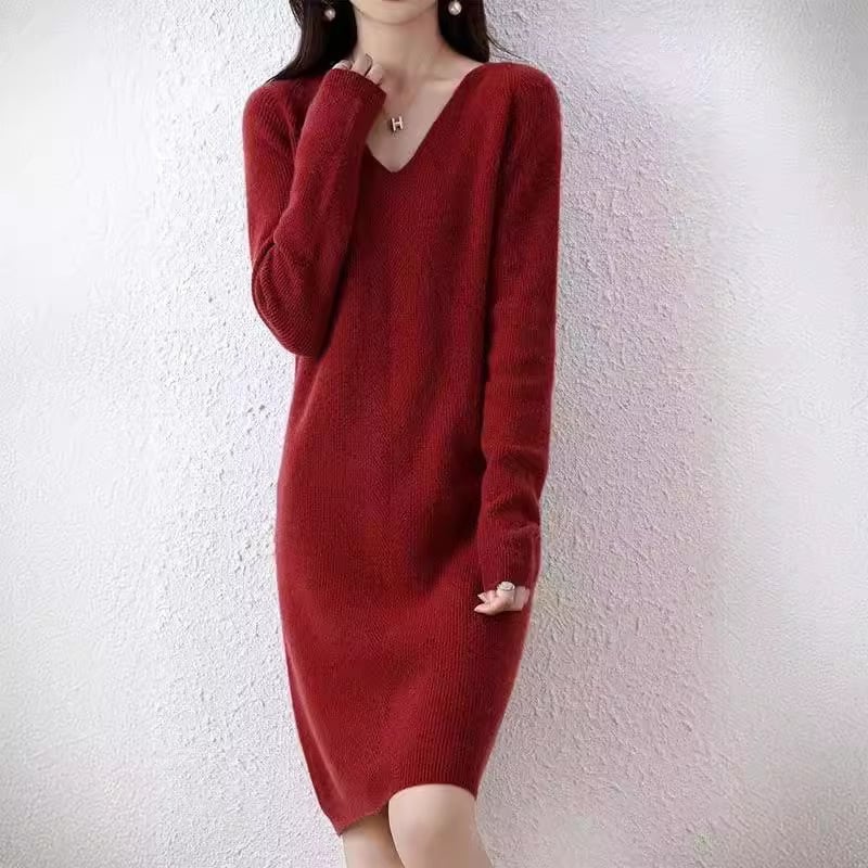 【dress】Vネックニットワンピース　M25913