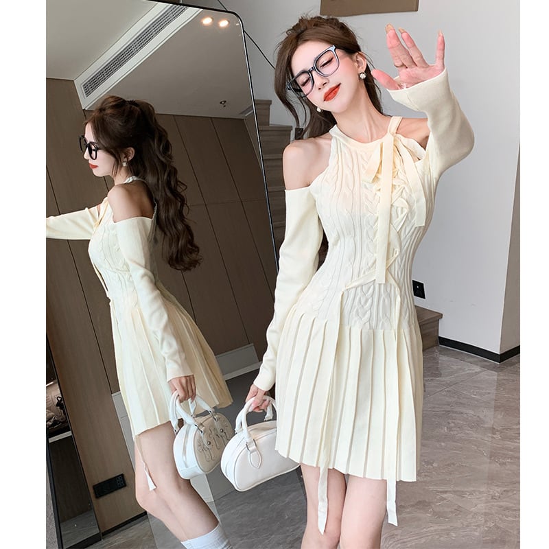 【dress】オフショルダーニットワンピース　M27465