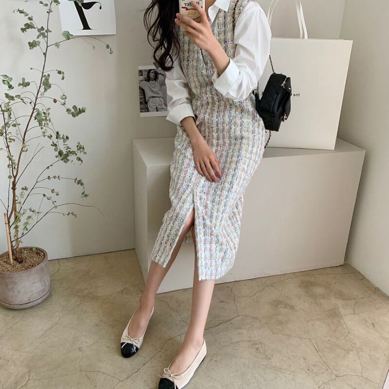 【dress】ツイードノースリーブワンピース　N2197