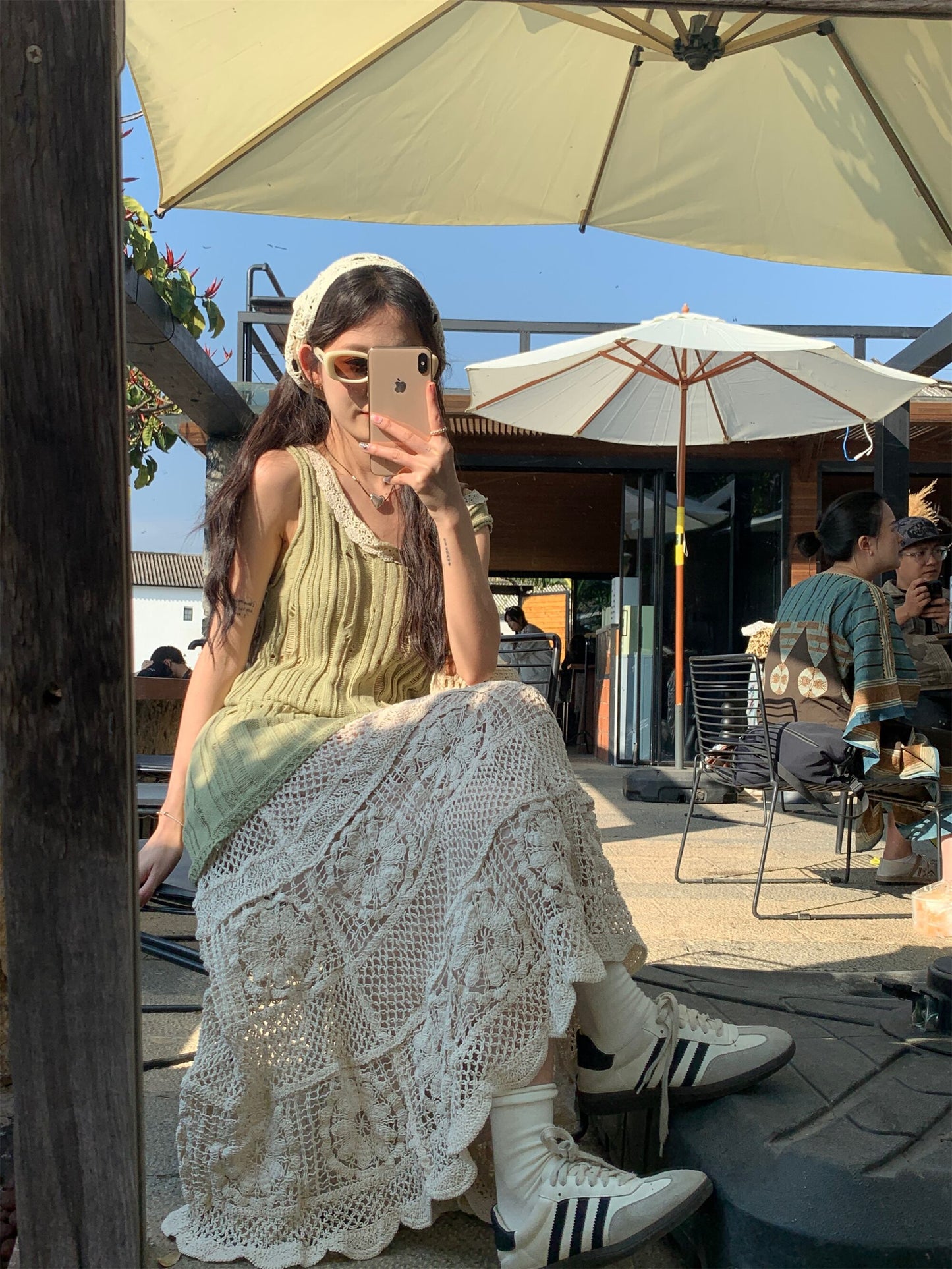 【set】ニットベスト+レース透かし彫りスカート２点セットG21099