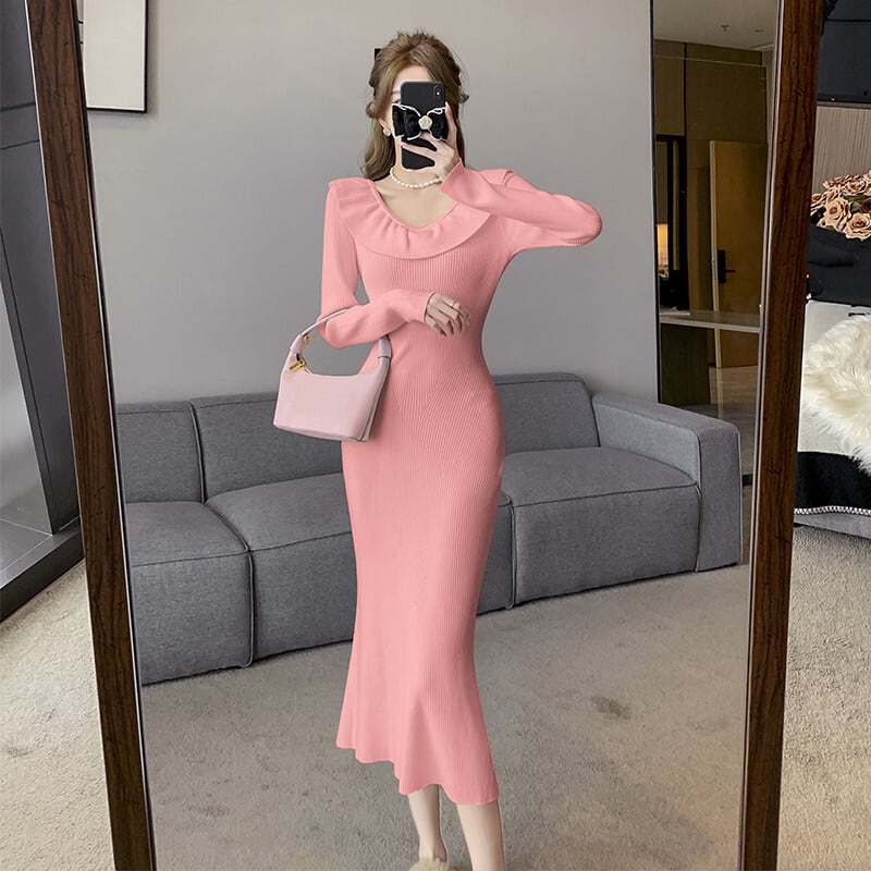 【dress】フリルニットワンピース　M27638