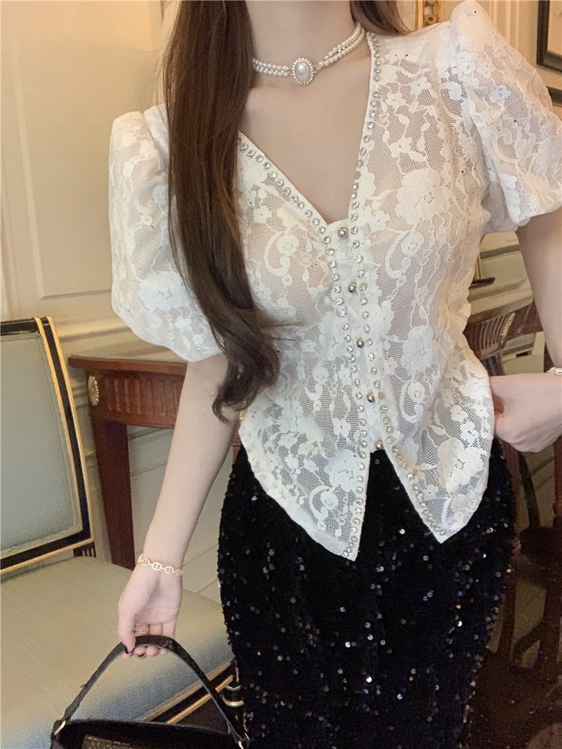 【tops】ダイヤモンドレースブラウスG21549