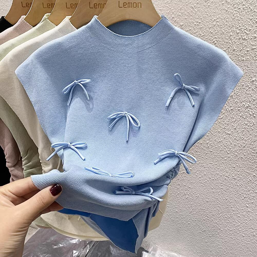 【tops】5色リボンニットタンクトップF7261