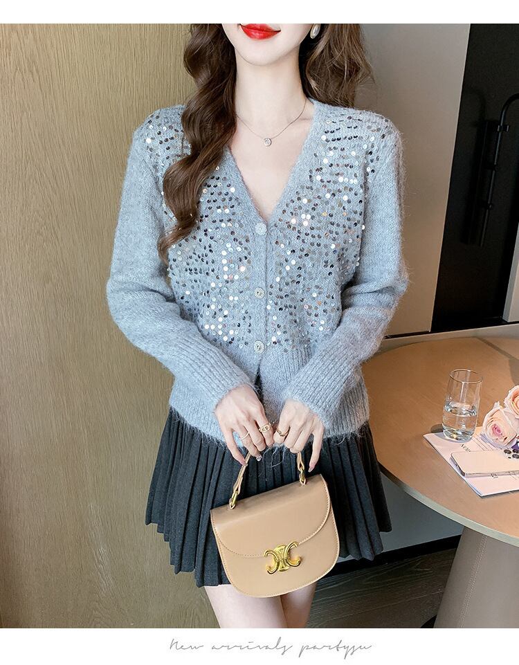 【outer】スパンコールニットカーデ　M27037