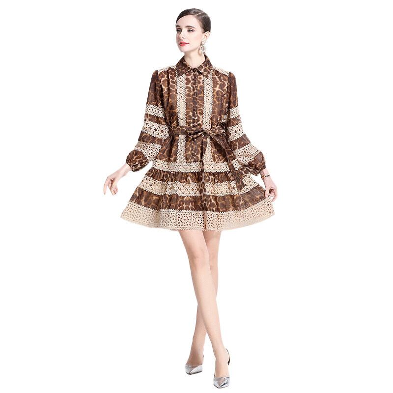 【dress】レース切り替えプリントワンピース　M30107